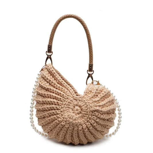 Pearl shell crochet bag — detail view